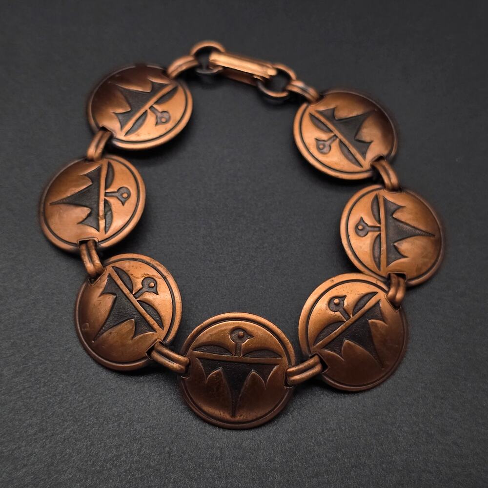 Vintage Copper Thunder Bird Bracelet Round Links Southwest Boho